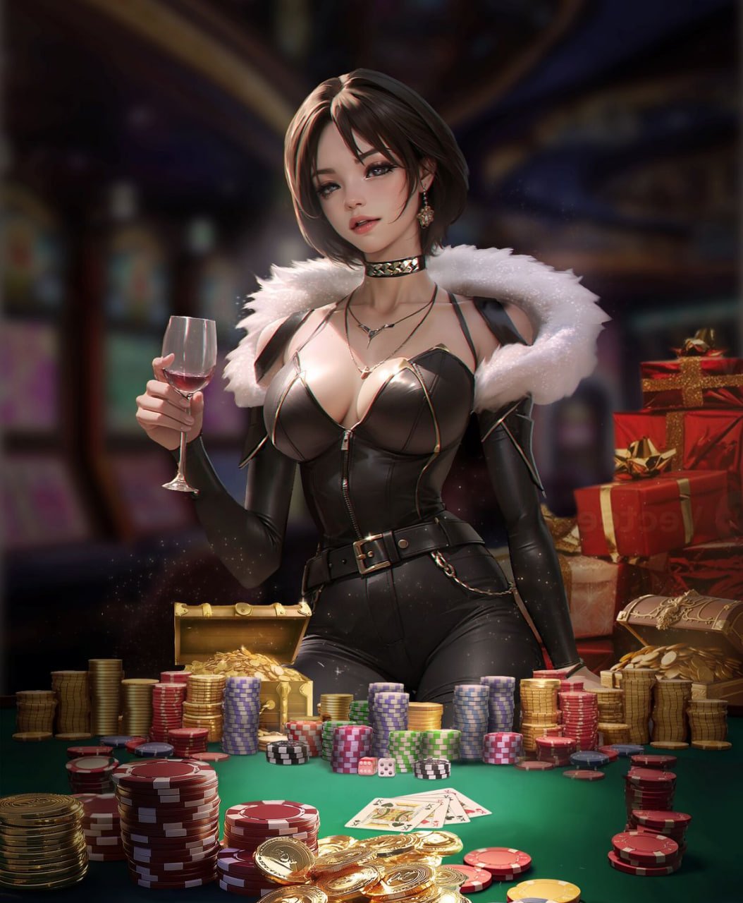 Beragam meja permainan table games seperti poker dan blackjack untuk penggemar casino